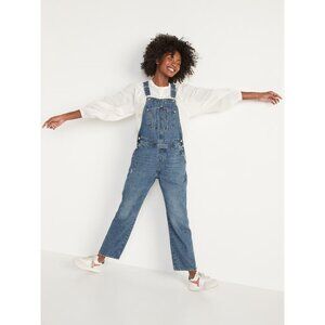 Old Navy Slouchy Straight Women's Size 10 Distressed Jean Denim Overalls NWT